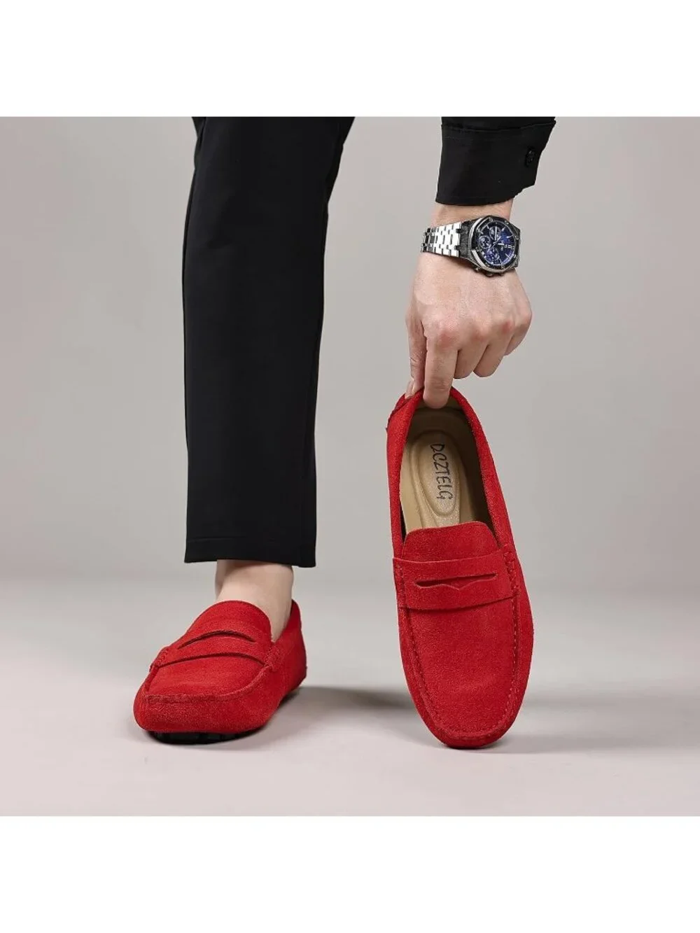🆕Men's Red Suede Penny Loafers Slip-On Comfort Casual Shoes for Business